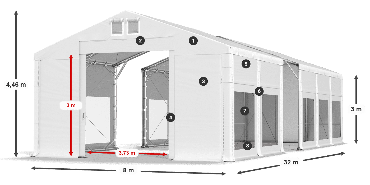 Tető: FR 620 PVC Falak: MS 580 PVC 3 m jelmagyarázat