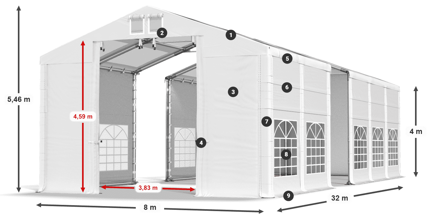 Tető: MS T 580 PVC Falak: SD 500 I PVC 4 m jelmagyarázat