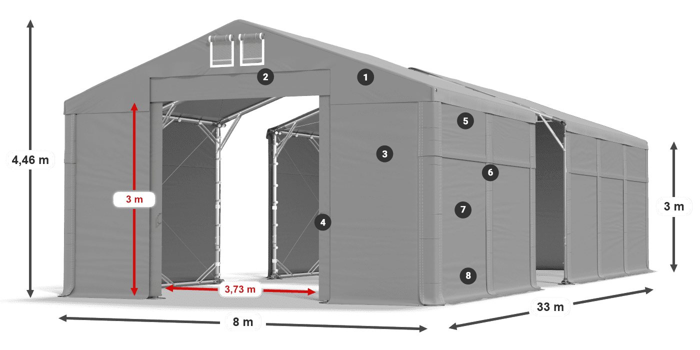 Tető: MS 580 PVC Falak: FR 620 PVC  3 m jelmagyarázat