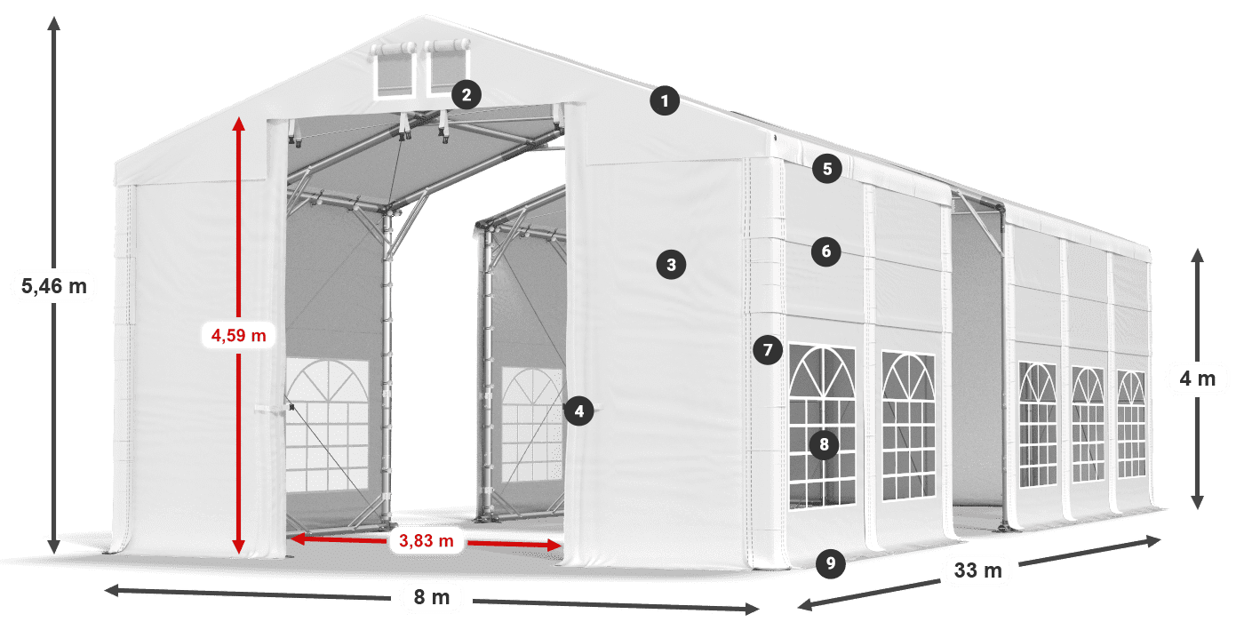 Tető: MS 580 PVC Falak: FR 620 PVC 4 m jelmagyarázat