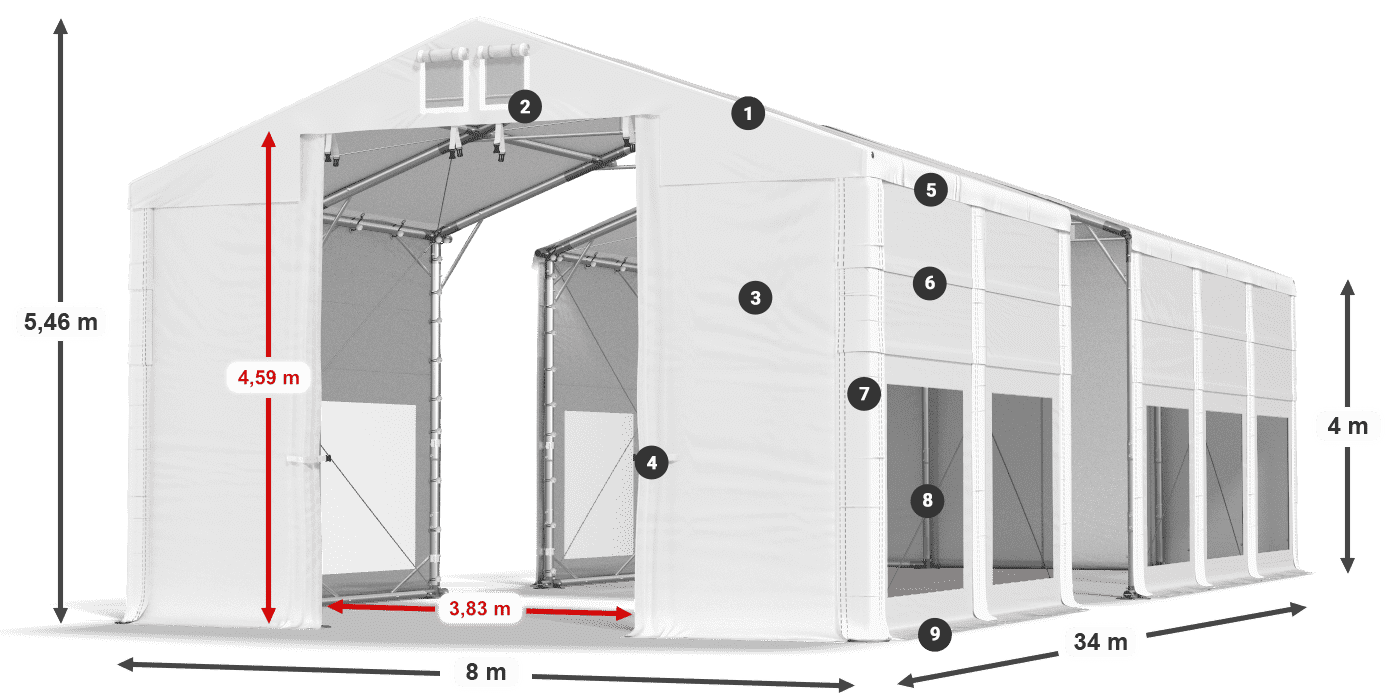 Tető: MS 580 PVC Falak: MS 580 PVC 4 m jelmagyarázat