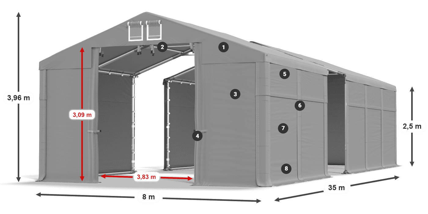 Tető: FR 620 PVC Falak: MS 580 PVC 2,5 m jelmagyarázat