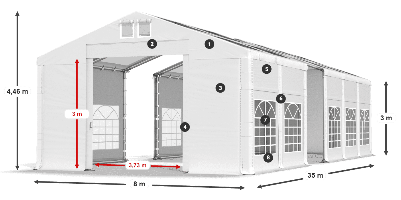 Tető: MS T 580 PVC Falak: FR 620 PVC 3 m jelmagyarázat
