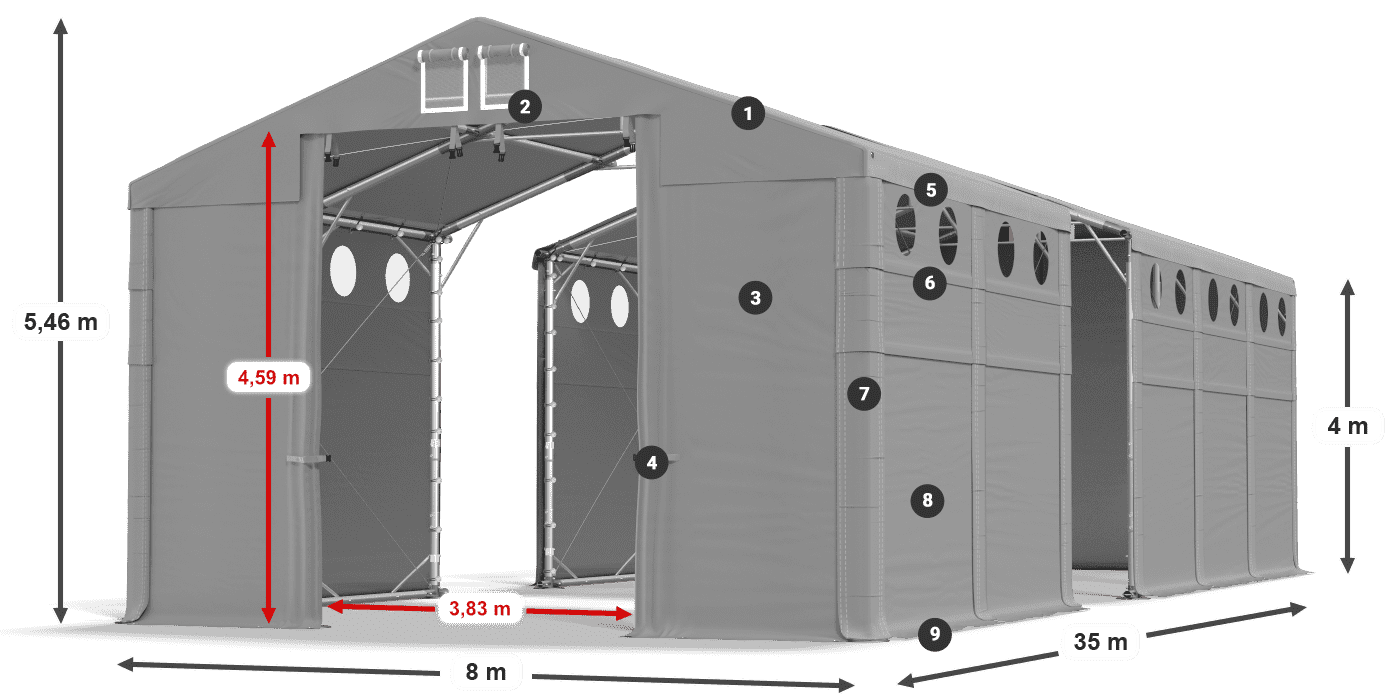 Tető: MS 580 PVC Falak: FR O 620 PVC 4 m jelmagyarázat