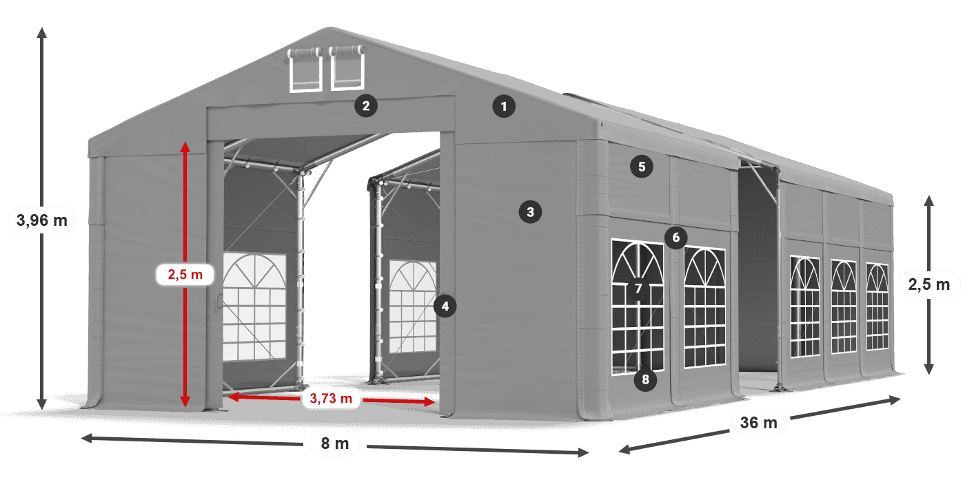 Tető: FR 620 PVC Falak: SD 500 PVC 2,5 m jelmagyarázat