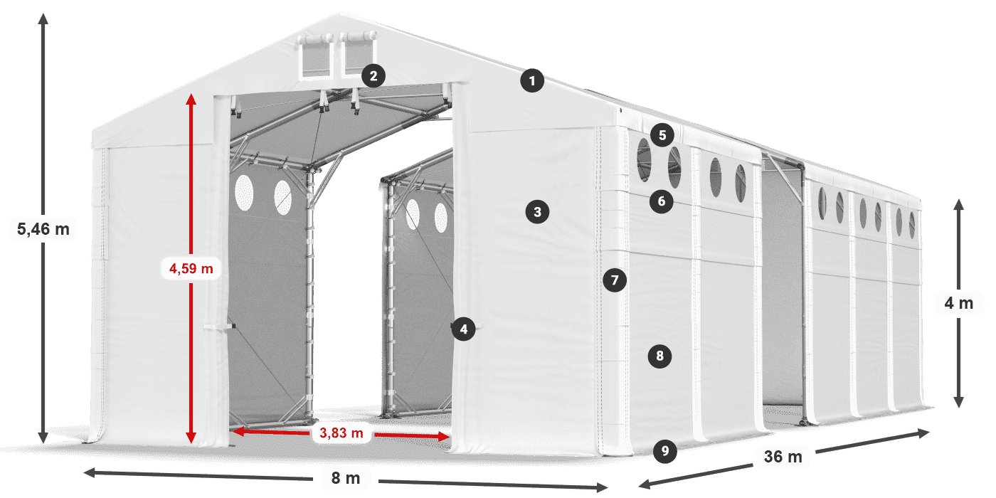 Tető: FR 620 PVC Falak: SD O 500 PVC 4 m jelmagyarázat