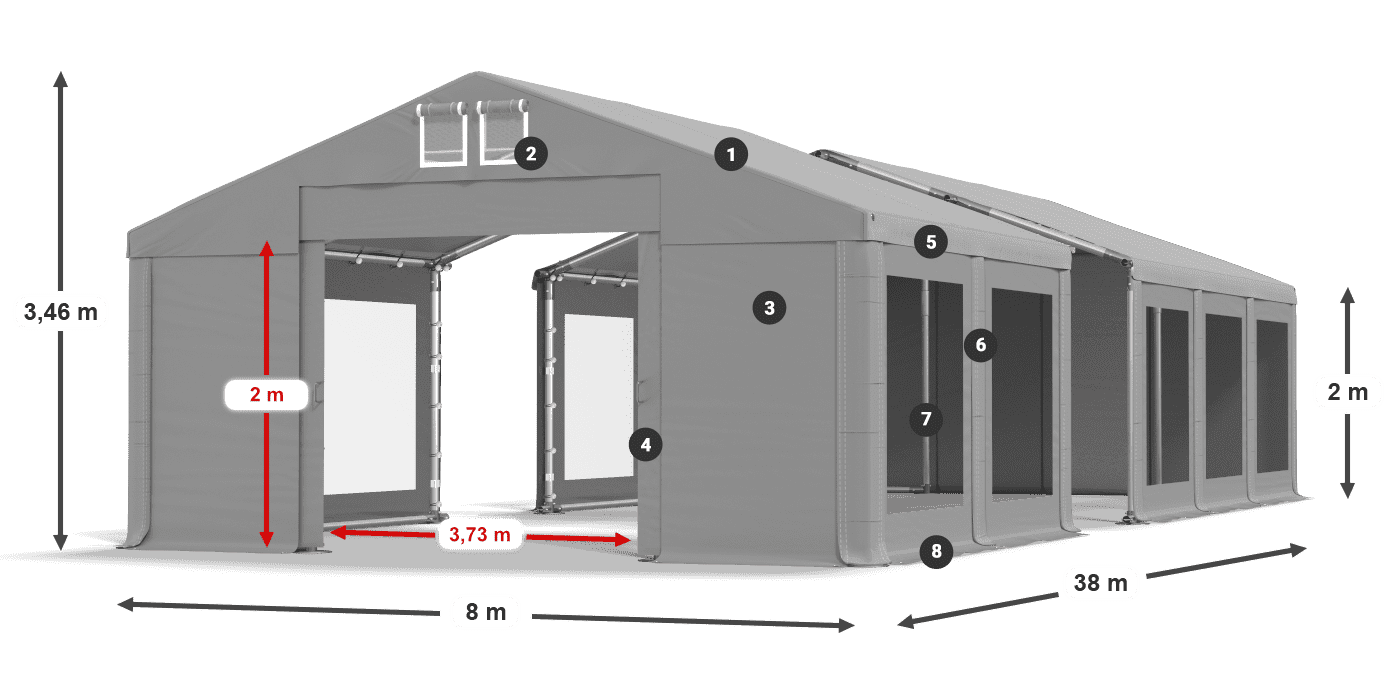 Tető: MS 580 PVC Falak: MS 580 PVC 2 m jelmagyarázat