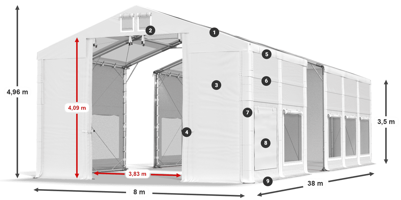 Tető: MS T 580 PVC Falak: SD M 500 PVC 2,5 m jelmagyarázat
