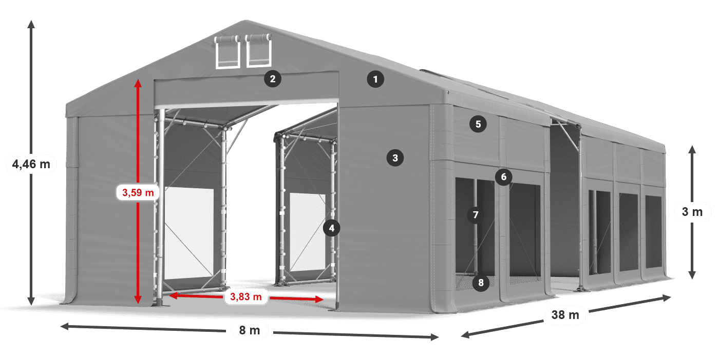 Tető: MS 580 PVC Falak: MS 580 PVC 3 m jelmagyarázat