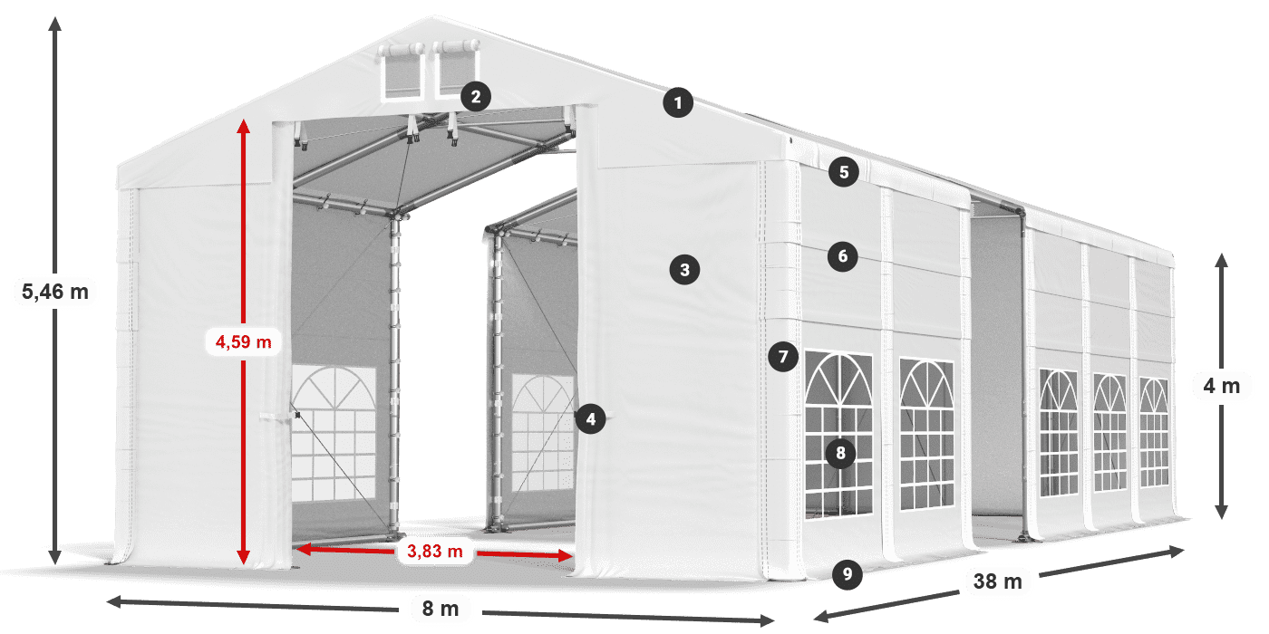 Tető: MS 580 PVC Falak: FR 620 PVC 4 m jelmagyarázat