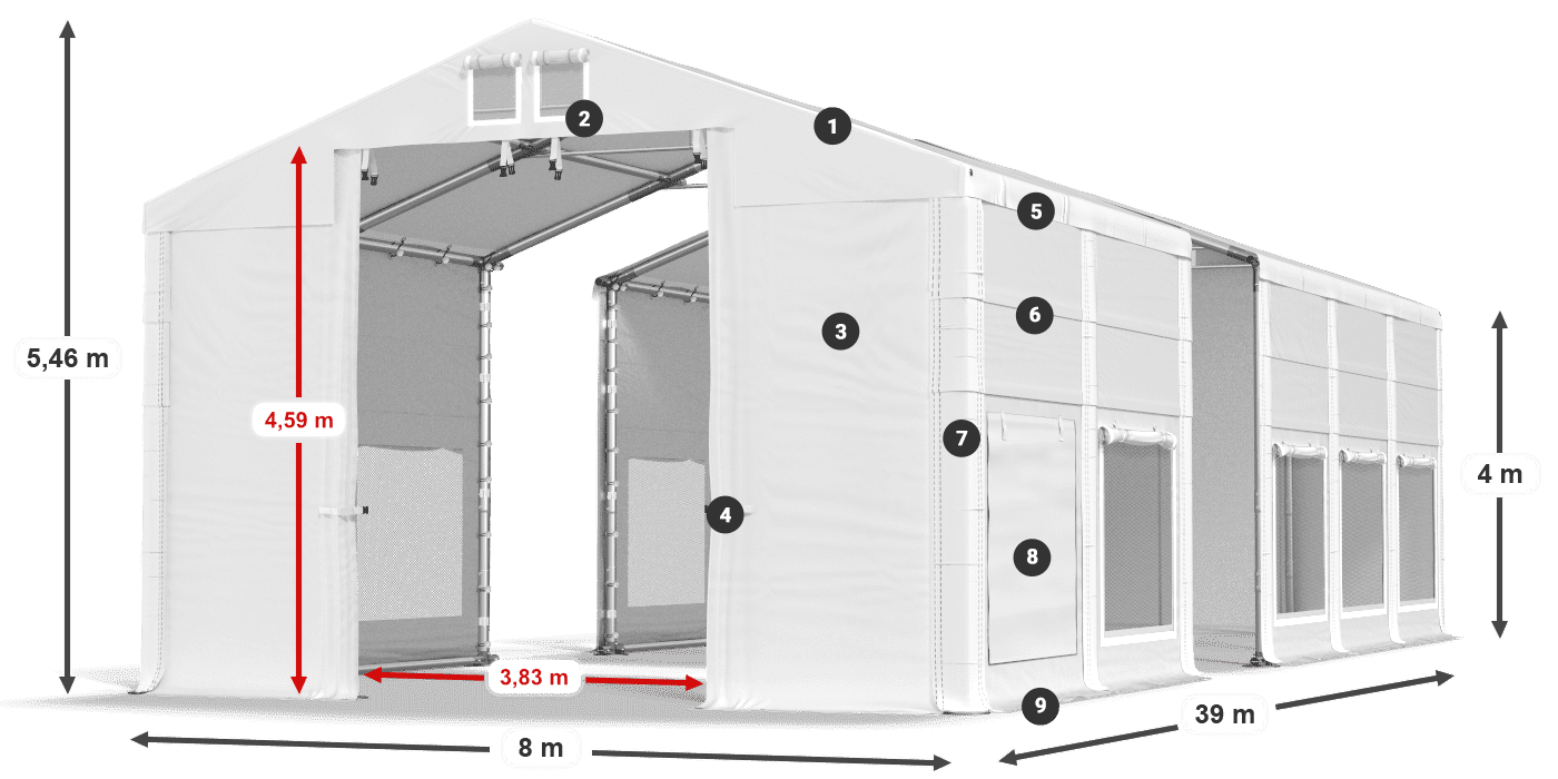 Tető: FR 620 PVC Falak: SD 500 PVC 4 m jelmagyarázat