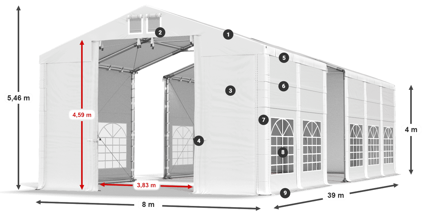 Tető: FR 620 PVC Falak: SD 500 PVC 4 m jelmagyarázat