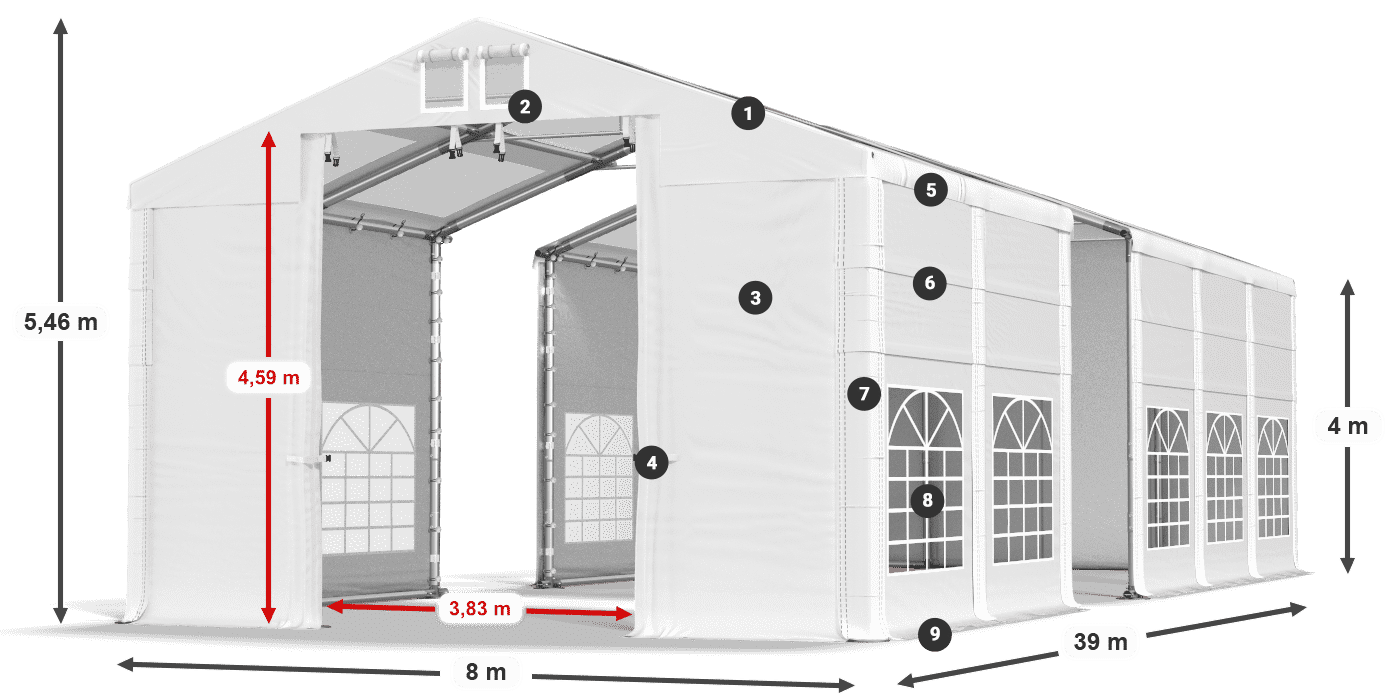 Tető: MS T 580 PVC Falak: SD 500 I PVC 4 m jelmagyarázat