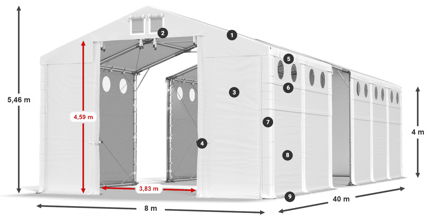 Tető: MS 580 PVC Falak: FR O 620 PVC 4 m jelmagyarázat