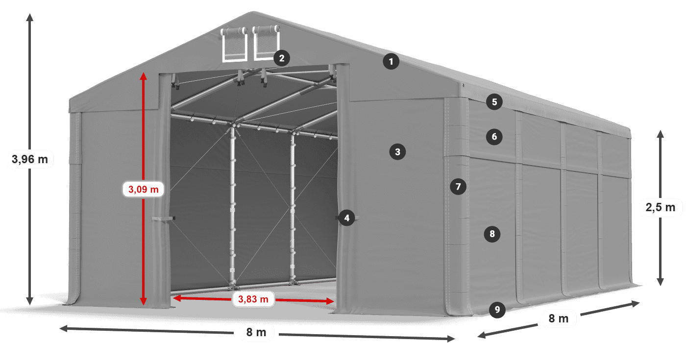 Tető: FR 620 PVC Falak: MS 580 PVC 2,5 m jelmagyarázat