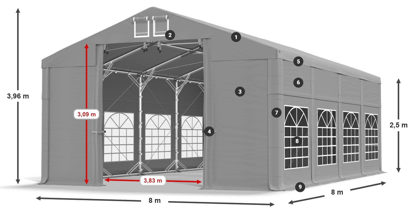 Tető: FR 620 PVC Falak: SD 500 PVC 2,5 m jelmagyarázat