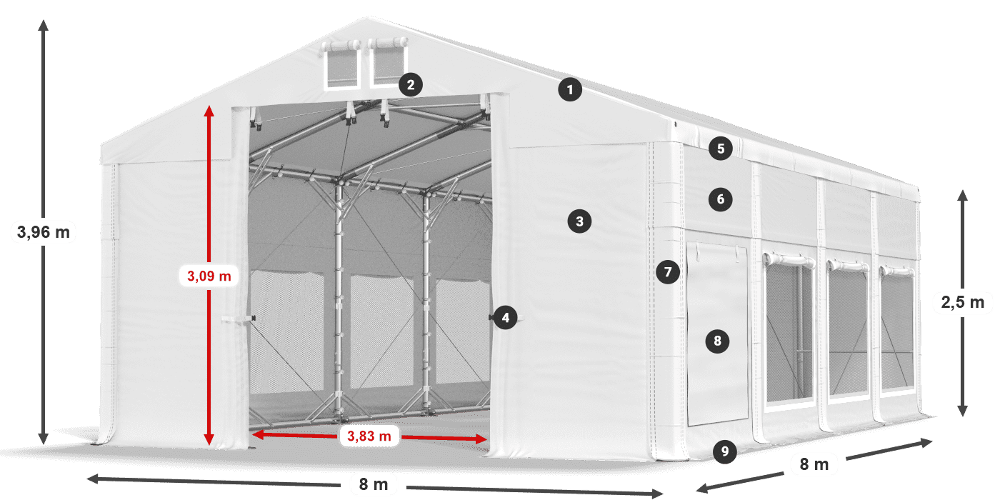 Tető: FR 620 PVC Falak: SD 500 PVC 2,5 m jelmagyarázat