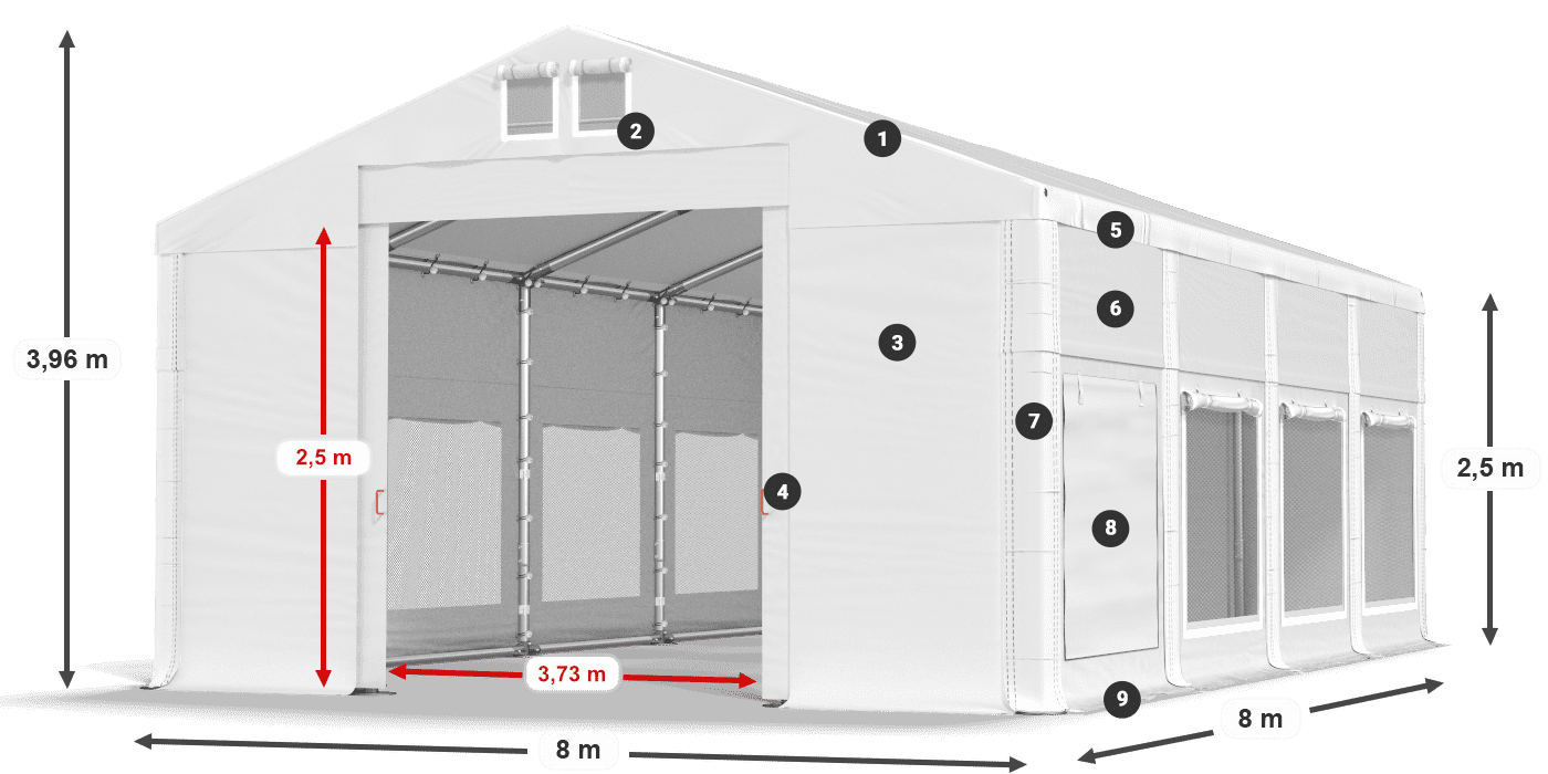 Tető: FR 620 PVC Falak: SD 500 PVC 2,5 m jelmagyarázat