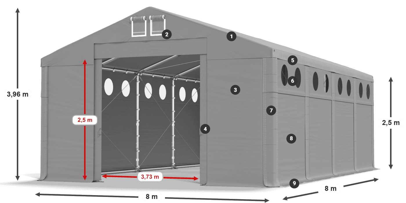 Tető: FR 620 PVC Falak: SD O 500 PVC 2,5 m jelmagyarázat