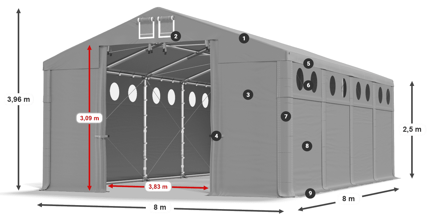 Tető: FR 620 PVC Falak: SD O 500 PVC 2,5 m jelmagyarázat