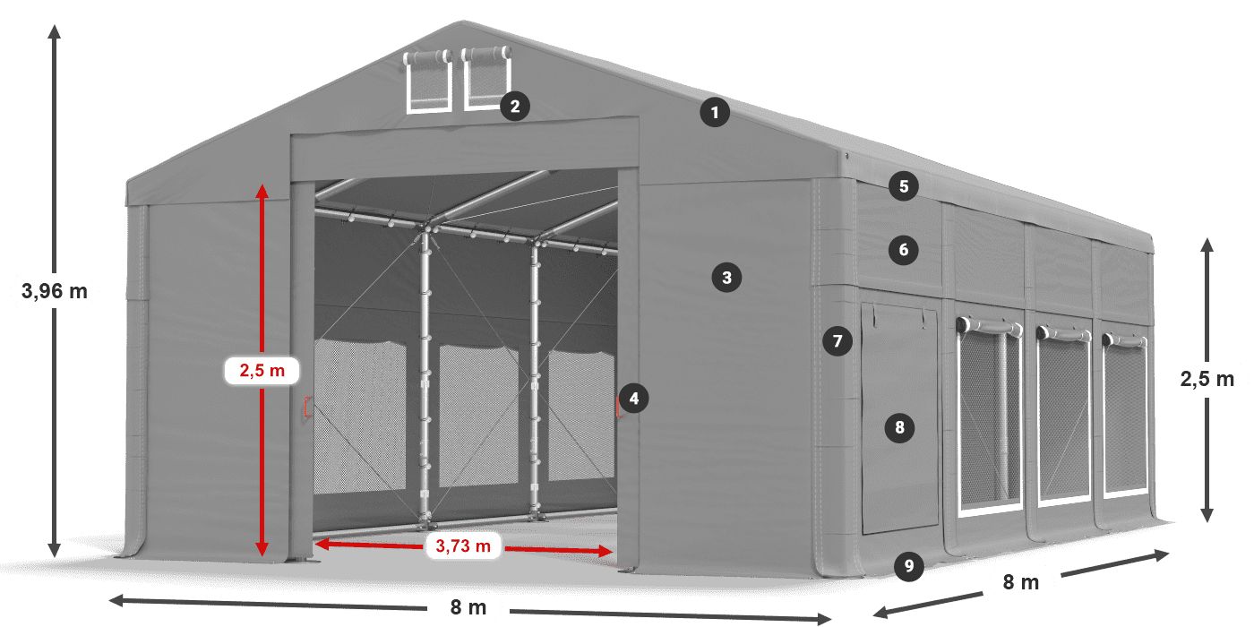 Tető: FR 620 PVC Falak: SD 500 PVC 2,5 m jelmagyarázat