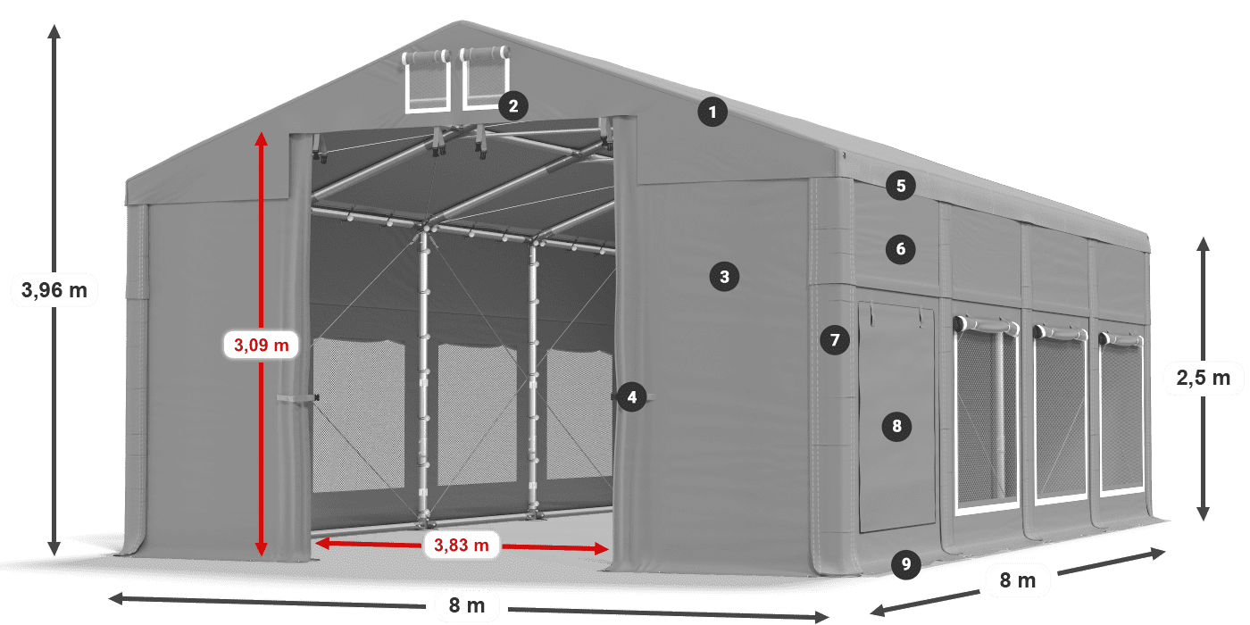 Tető: FR 620 PVC Falak: SD 500 PVC 2,5 m jelmagyarázat