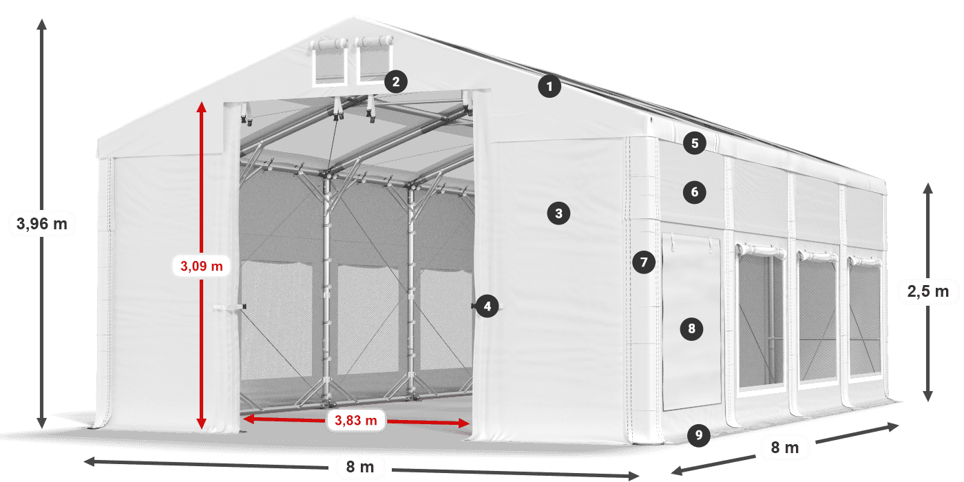 Tető: MS T 580 PVC Falak: SD M 500 PVC 2,5 m jelmagyarázat