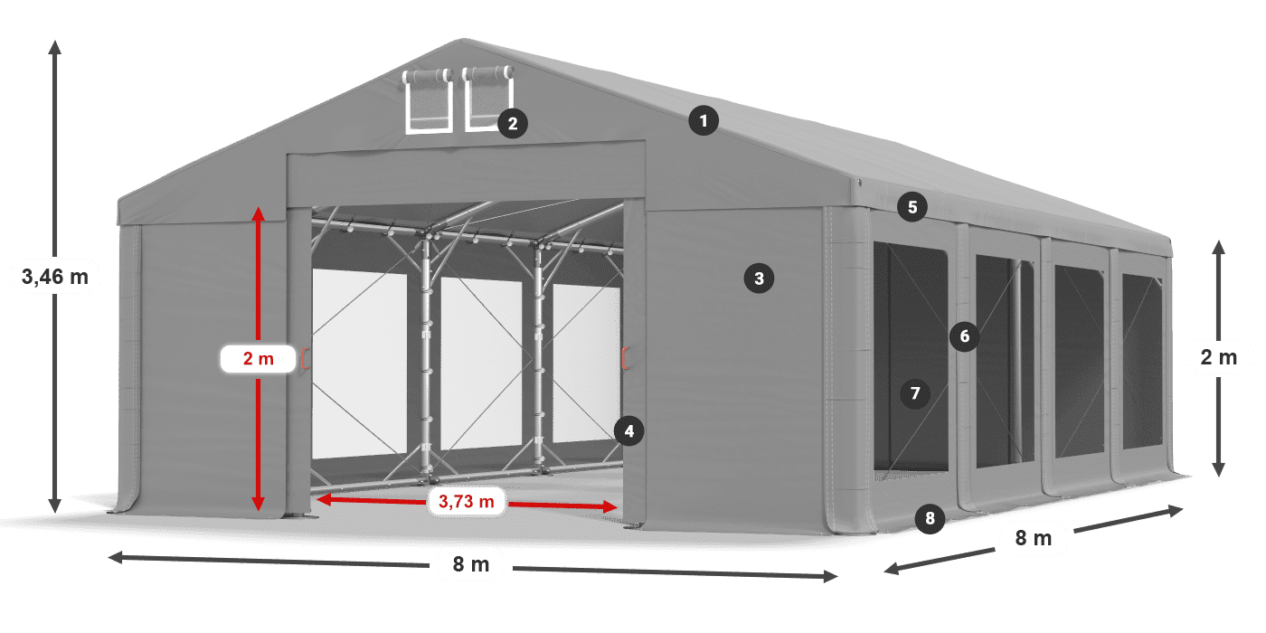 Tető: FR 620 PVC Falak: MS 580 PVC 2 m jelmagyarázat