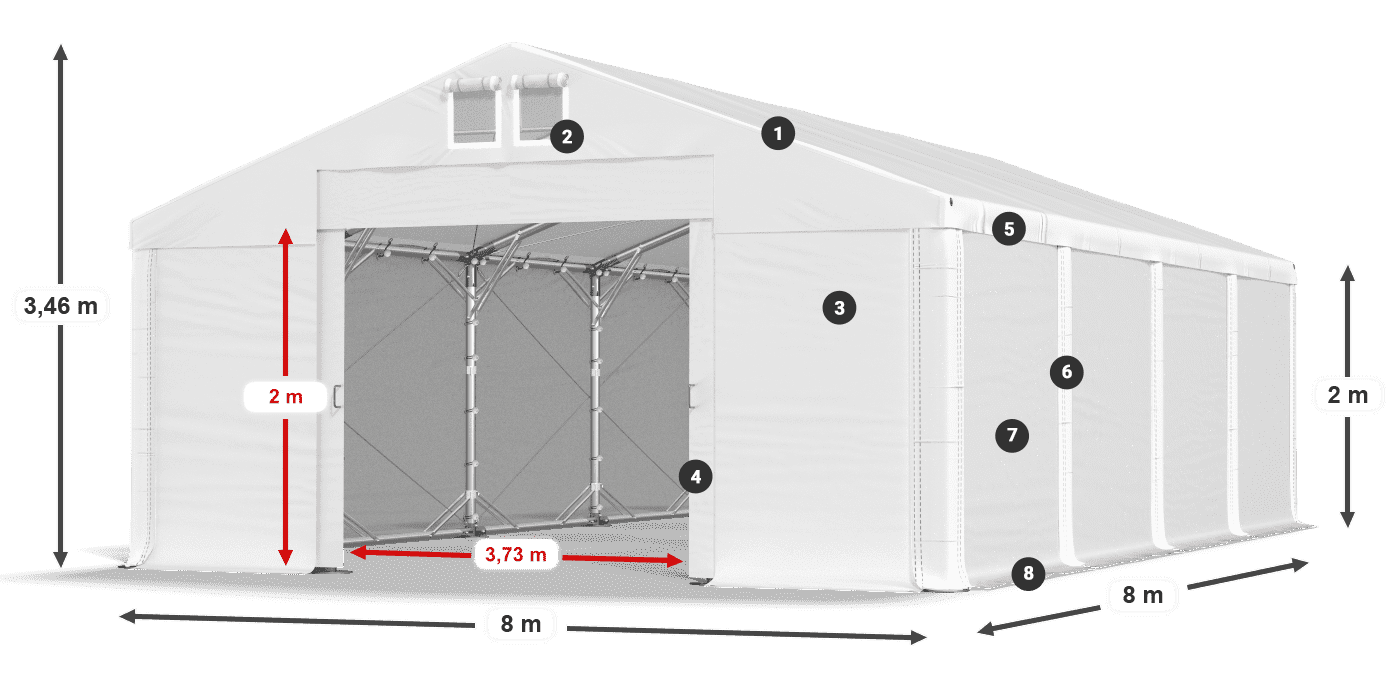 Tető: FR 620 PVC Falak: SD 580 PVC 2 m jelmagyarázat