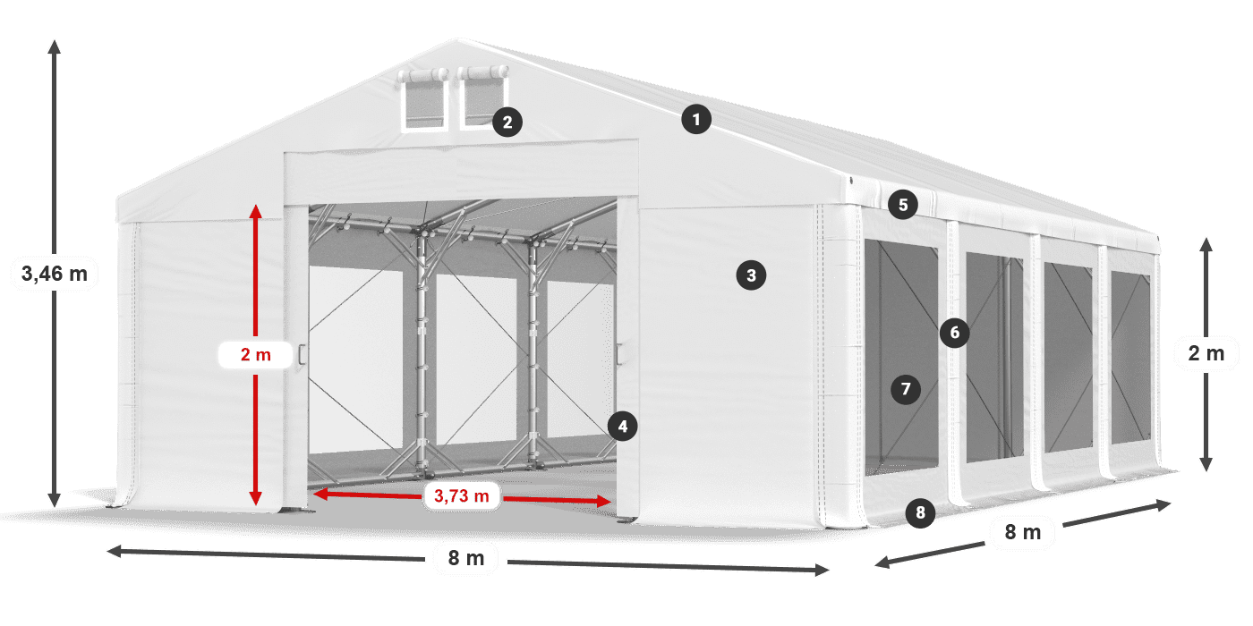 Tető: FR 620 PVC Falak: MS 580 PVC 2 m jelmagyarázat