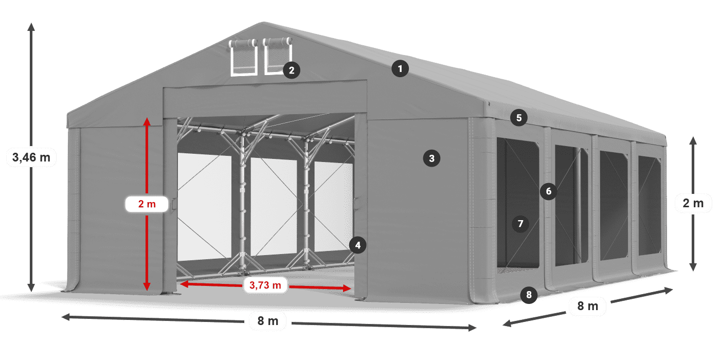 Tető: FR 620 PVC Falak: MS 580 PVC 2 m jelmagyarázat