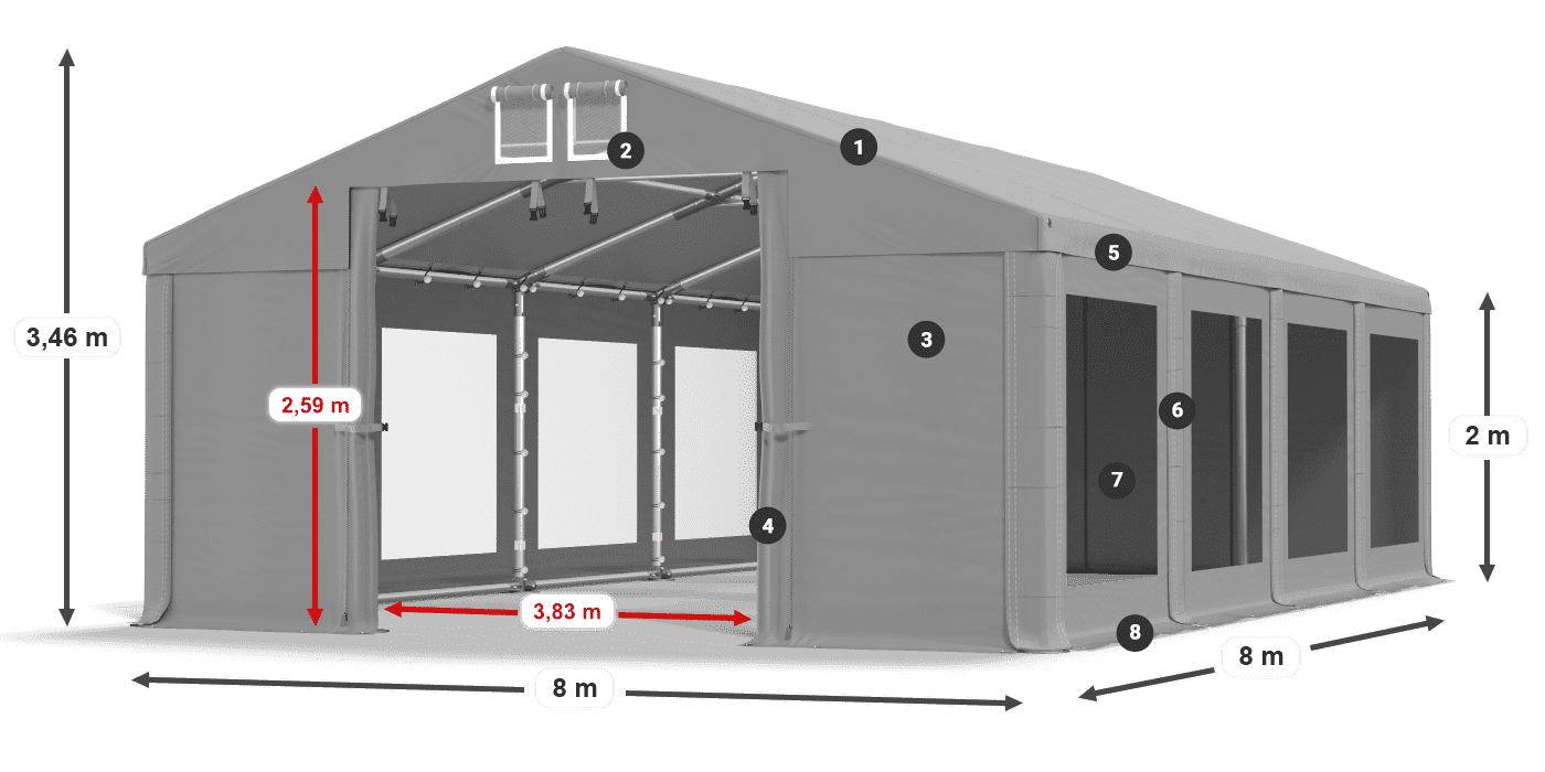 Tető: FR 620 PVC Falak: MS 580 PVC 2 m jelmagyarázat