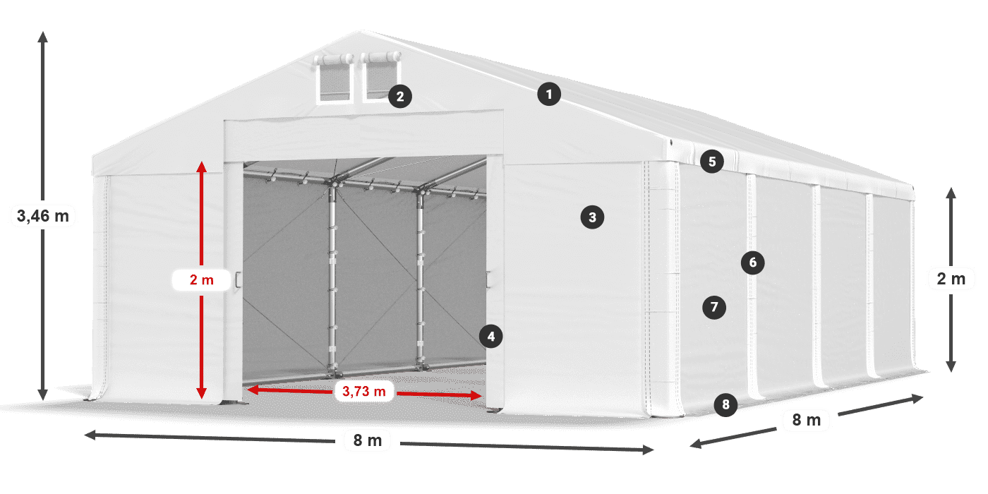 Tető: FR 620 PVC Falak: SD 580 PVC 2 m jelmagyarázat