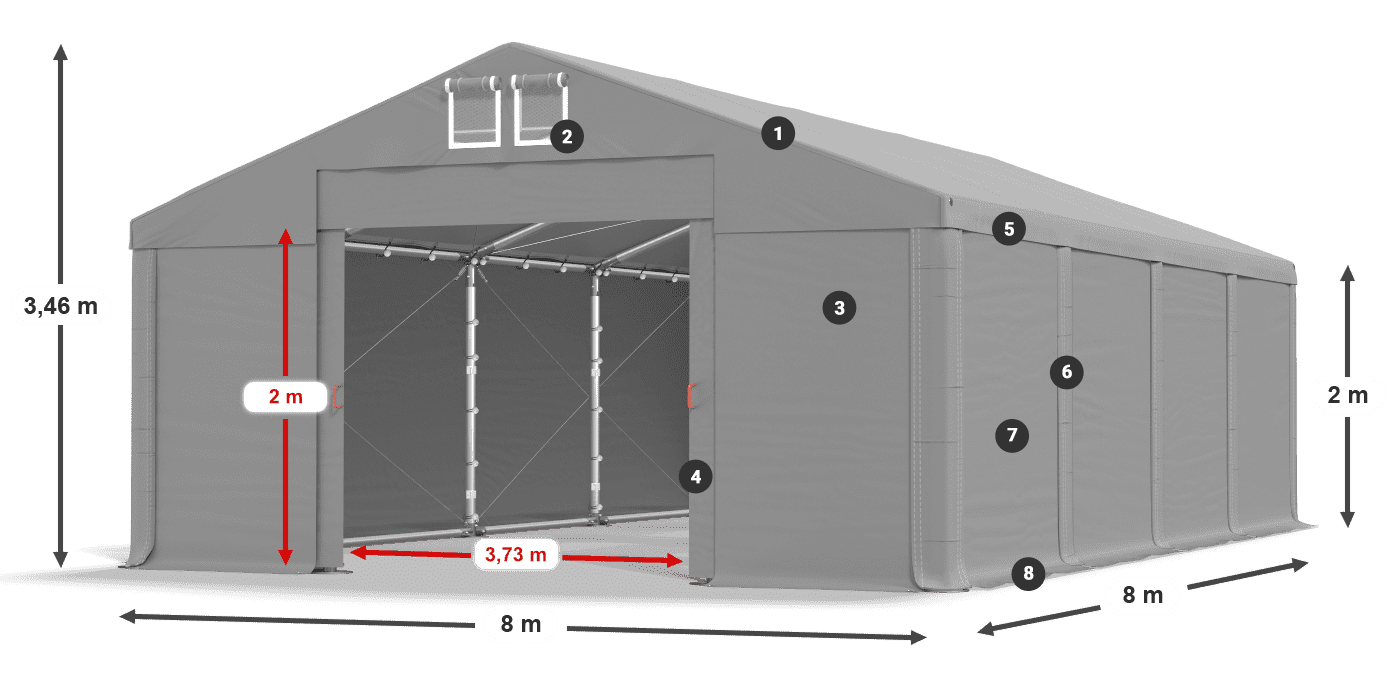 Tető: FR 620 PVC Falak: SD 580 PVC 2 m jelmagyarázat