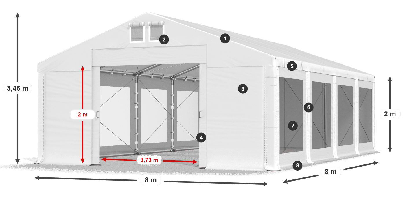 Tető: FR 620 PVC Falak: MS 580 PVC 2 m jelmagyarázat