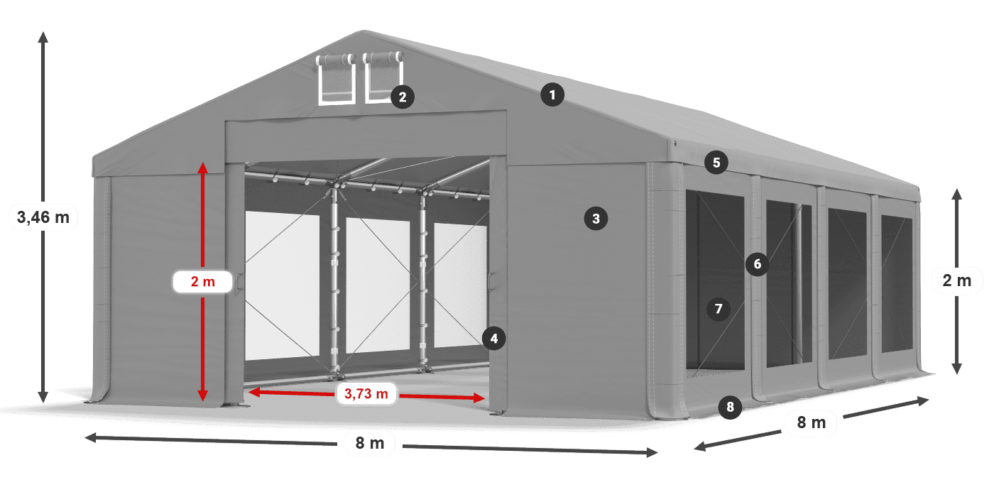 Tető: FR 620 PVC Falak: MS 580 PVC 2 m jelmagyarázat