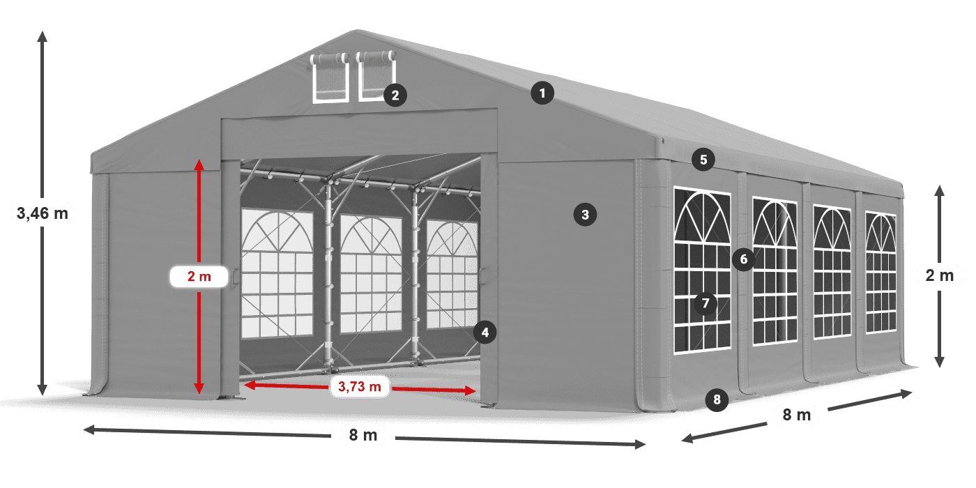 Tető: FR 620 PVC Falak: SD 500 PVC 2 m jelmagyarázat