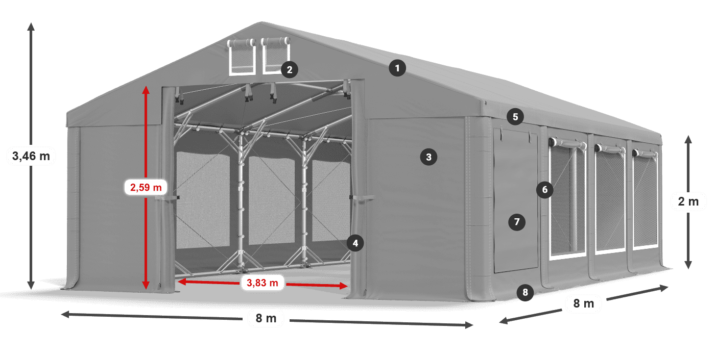 Tető: FR 620 PVC Falak: SD 500 PVC 2 m jelmagyarázat