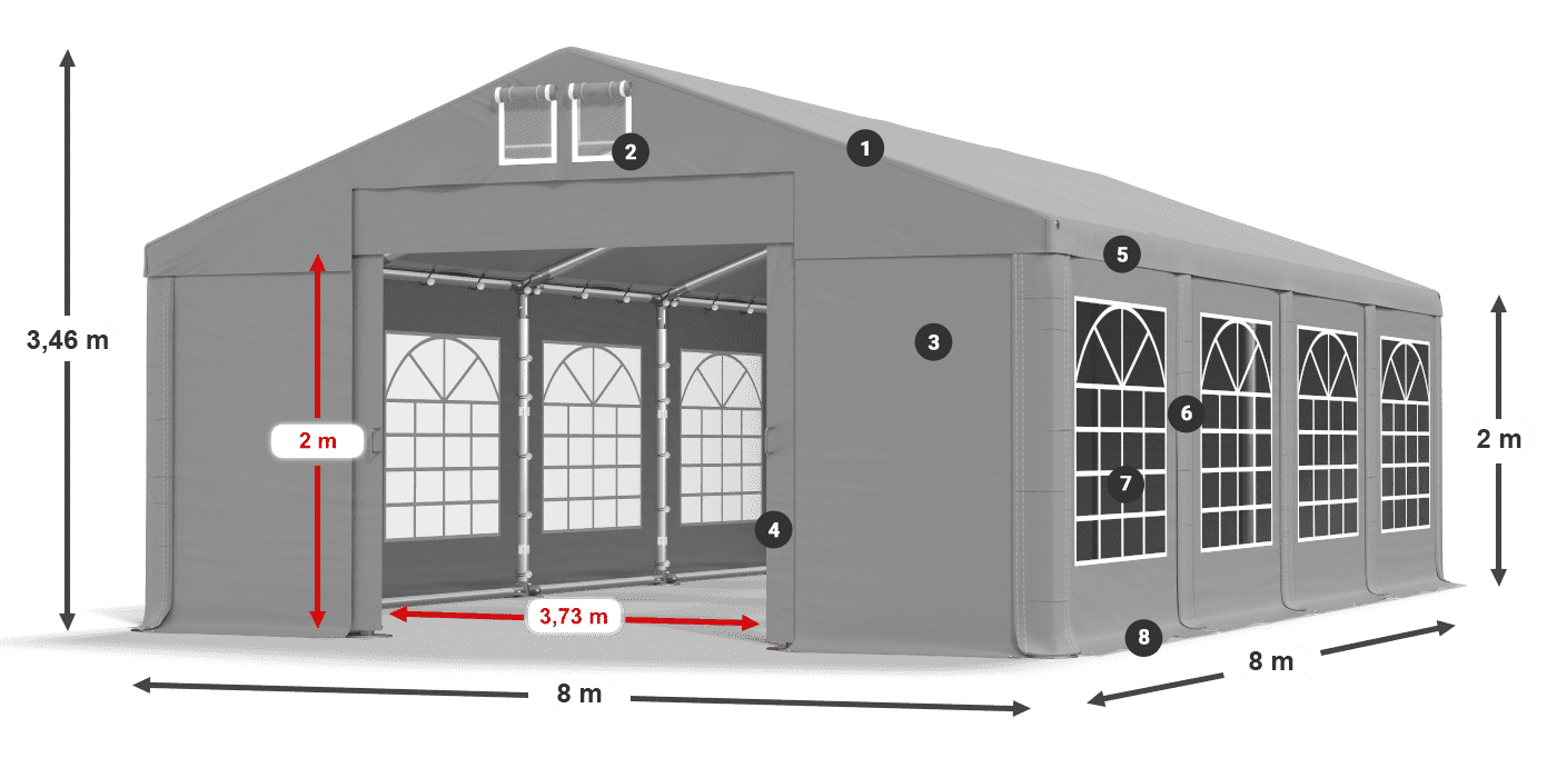 Tető: FR 620 PVC Falak: SD 500 PVC 2 m jelmagyarázat