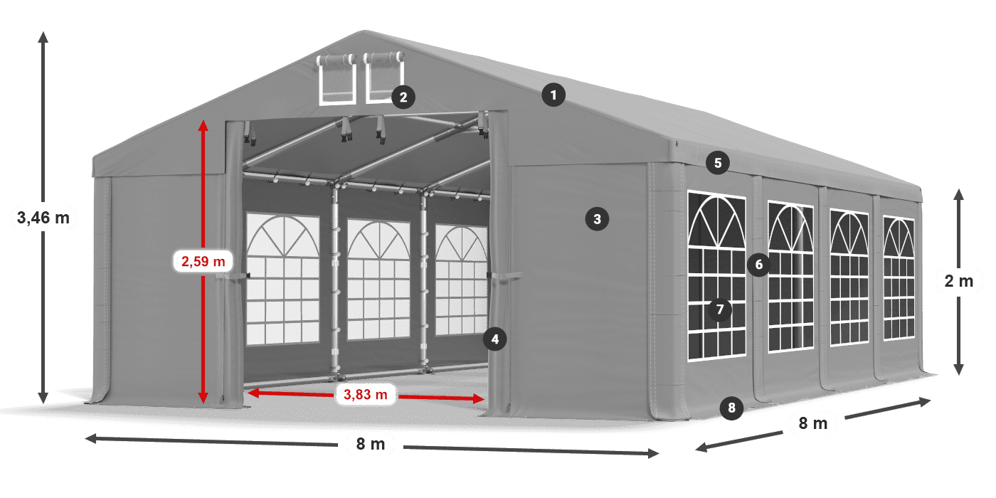 Tető: FR 620 PVC Falak: SD 500 PVC 2 m jelmagyarázat