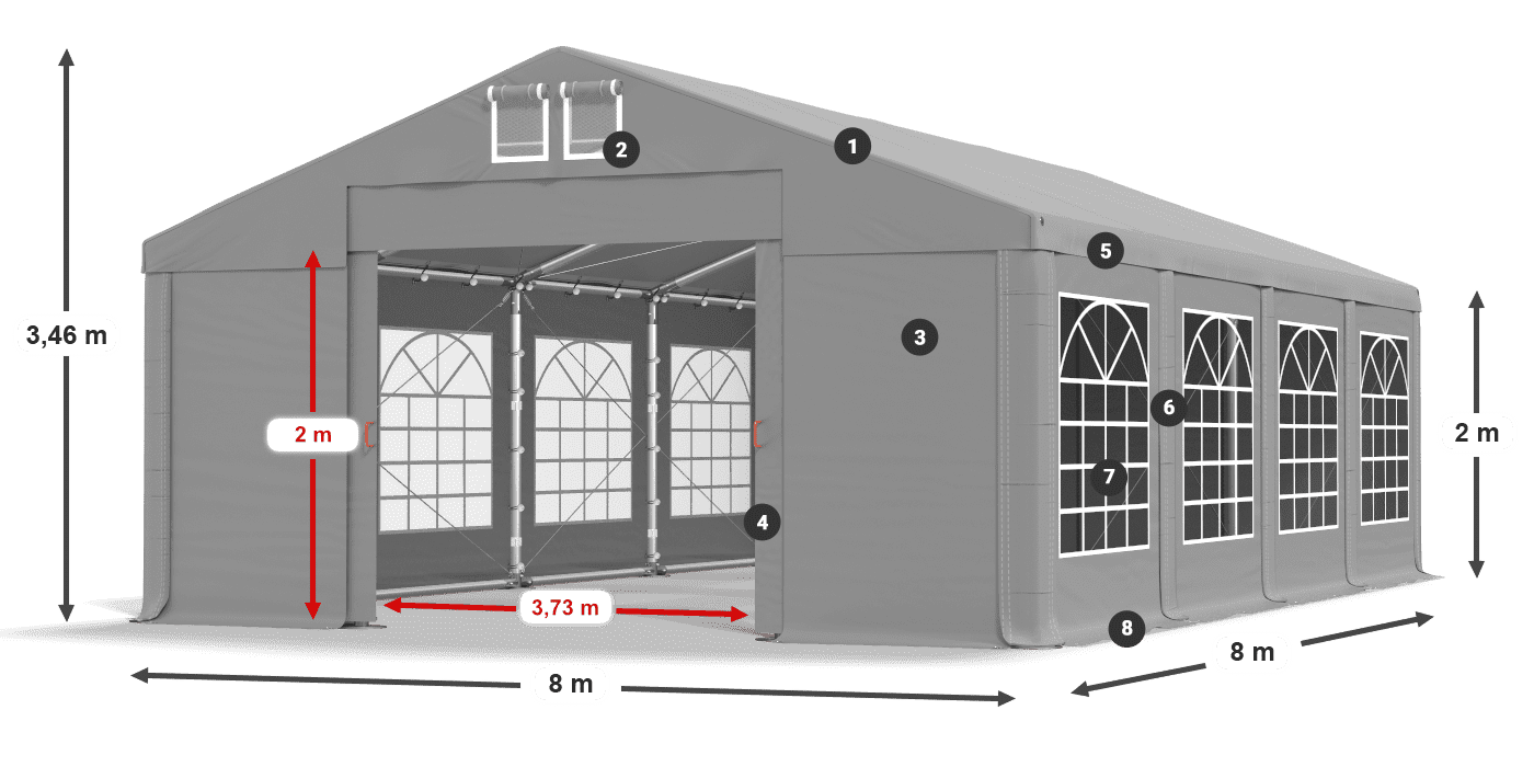 Tető: FR 620 PVC Falak: SD 500 PVC 2 m jelmagyarázat