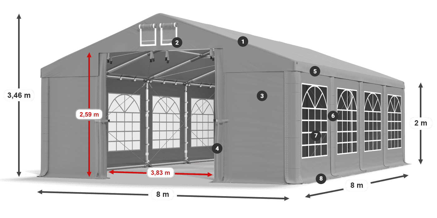 Tető: FR 620 PVC Falak: SD 500 PVC 2 m jelmagyarázat