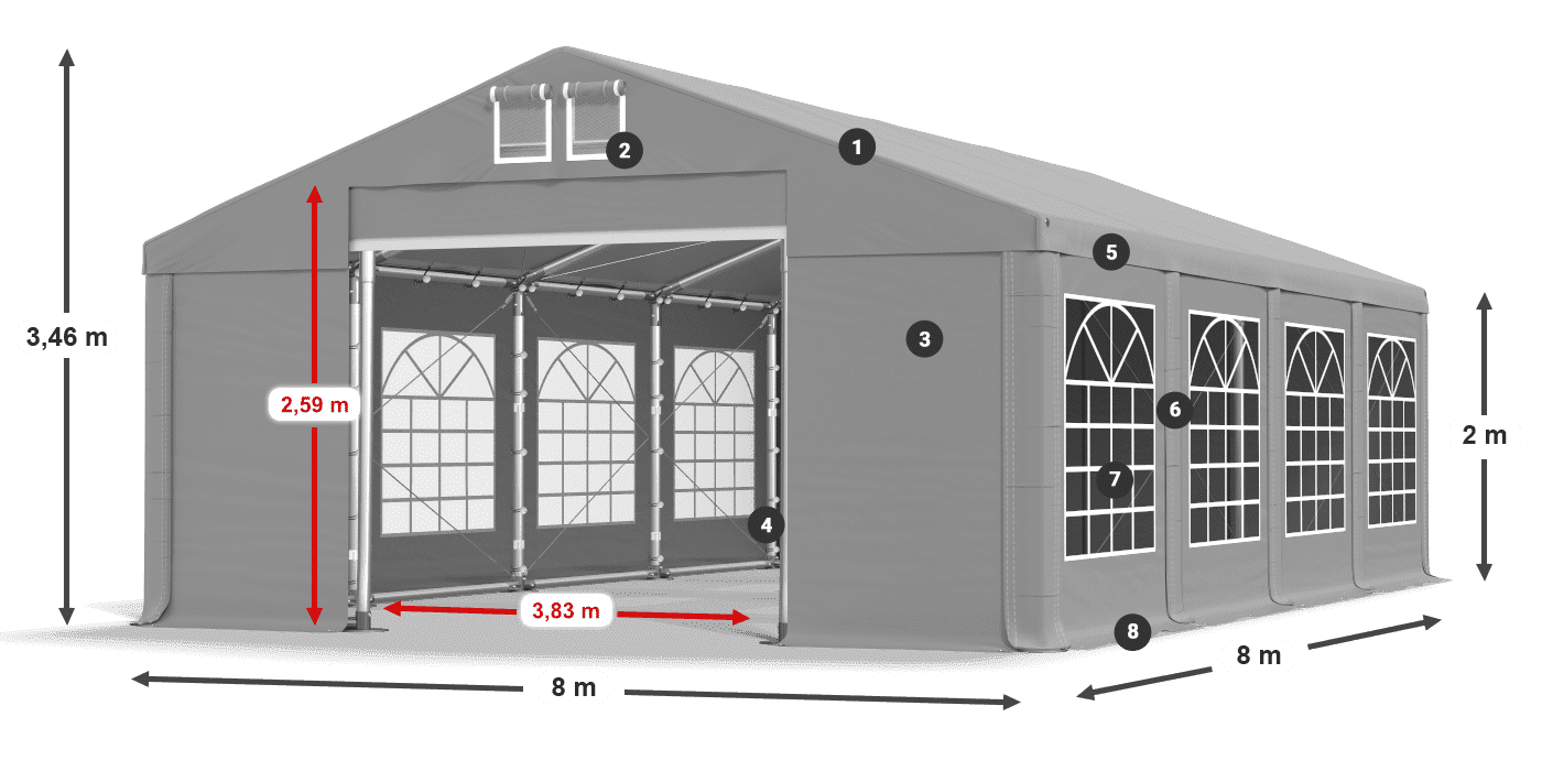 Tető: FR 620 PVC Falak: SD 500 PVC 2 m jelmagyarázat
