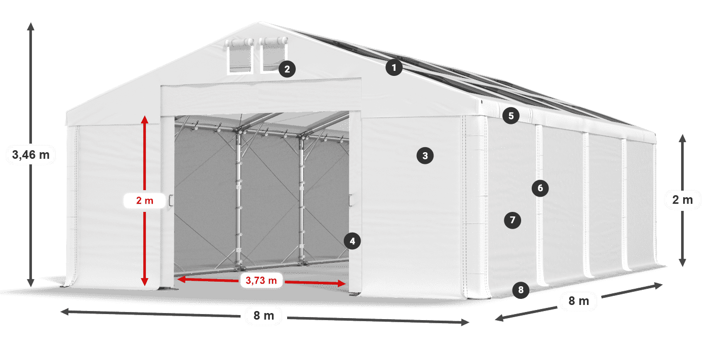 Tető: MS T 580 PVC Falak: FR 620 PVC 2 m jelmagyarázat