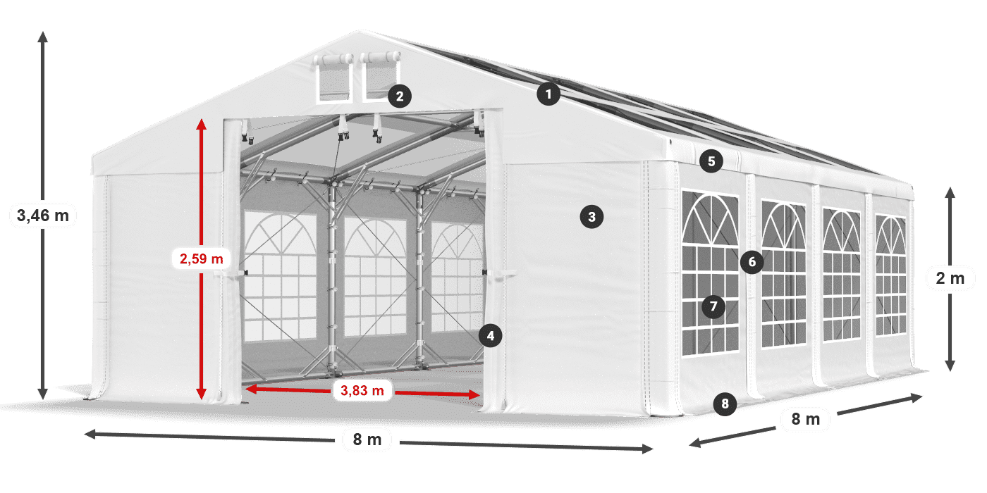 Tető: MS T 580 PVC Falak: FR 620 PVC 2 m jelmagyarázat
