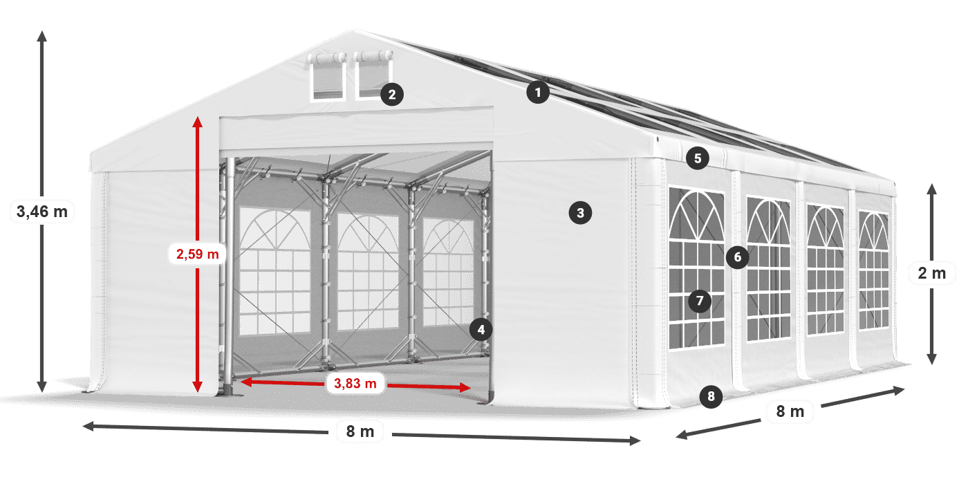 Tető: MS T 580 PVC Falak: FR 620 PVC 2 m jelmagyarázat