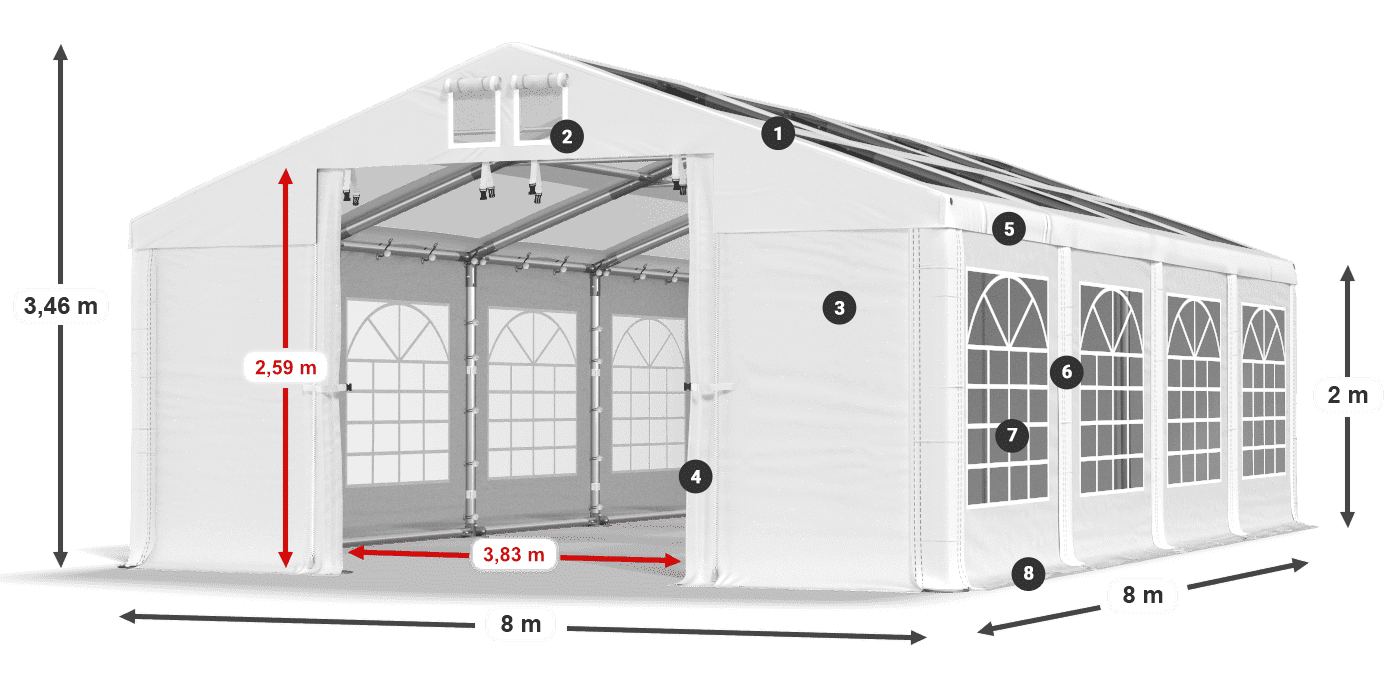 Tető: MS T 580 PVC Falak: FR 620 PVC 2 m jelmagyarázat