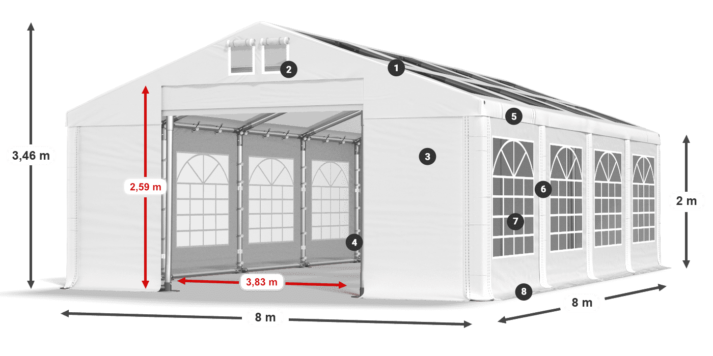 Tető: MS T 580 PVC Falak: FR 620 PVC 2 m jelmagyarázat