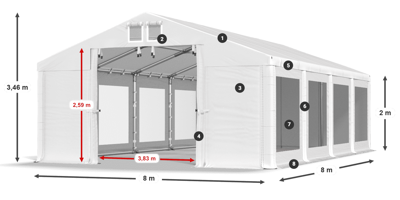 Tető: MS 580 PVC Falak: MS 580 PVC 2 m jelmagyarázat