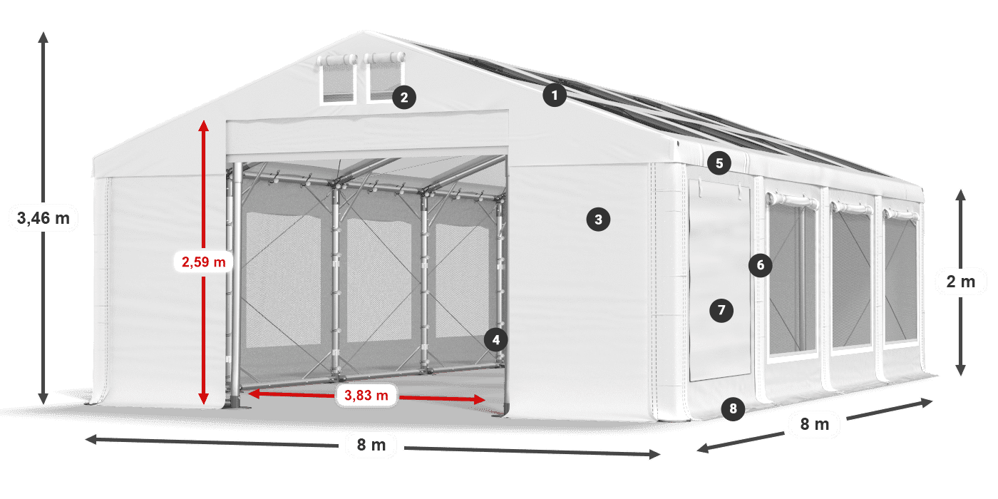 Tető: MS T 580 PVC Falak: SDM 500 PVC 2 m jelmagyarázat